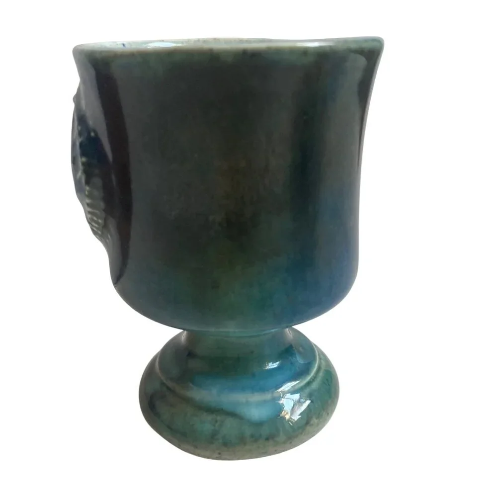 Vintage Thistle Goblet Crest Ceramics Scotland Blue Green Mini Vase Mid Century